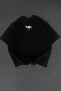 Erkek Ön ve Arka Baskılı T-Shirt Kısa Kol Bisiklet Yaka Regular Fit Tişört -  Siyah