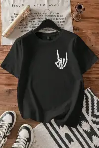 Erkek Baskılı T-Shirt Kısa Kol Bisiklet Yaka Regular Fit Rahat Kalıp Tişört - Siyah
