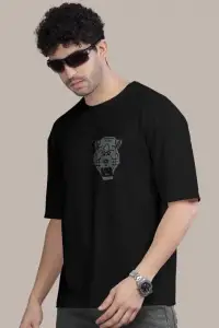 Erkek Kısa Kol Yazlık Tişört Bisiklet Yaka ASLAN Baskılı T-Shirt - Siyah