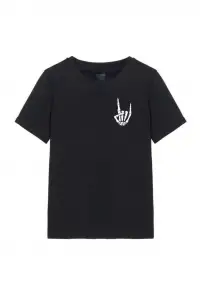 Erkek Baskılı T-Shirt Kısa Kol Bisiklet Yaka Regular Fit Rahat Kalıp Tişört - Siyah