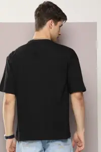 Erkek Baskılı T-Shirt Kısa Kol Bisiklet Yaka Regular Fit Rahat Kalıp Tişört - Siyah