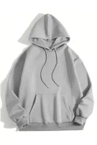 Erkek 3 İplik Pamuklu Kapüşonlu Kanguru Cepli Sweatshirt Hoodie - Boyalı Gri
