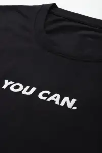 Kadın Baskılı T-Shirt Kısa Kol Bisiklet Yaka Oversize Rahat Kalıp Tişört - Siyah