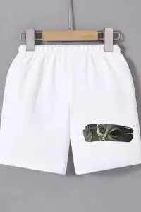 Kadın Beli Lastikli Baskılı Mini Şort - Beyaz