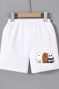 Kadın Beli Lastikli Baskılı Mini Şort - Beyaz
