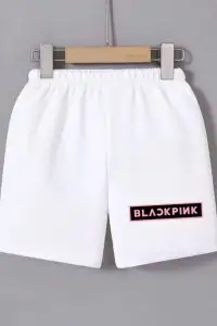Kadın Beli Lastikli Baskılı Mini Şort - Beyaz