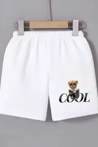 Kadın Beli Lastikli Baskılı Mini Şort - Beyaz