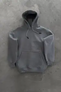 Kadın Kapüşonlu Kanguru Cepli 3 İplik Pamuklu Oversize Hoodie Sweatshirt - Gri