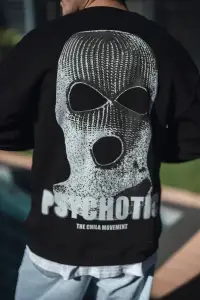 Erkek 3 iplik pamuklu Kışlık Bisiklet Yaka Baskılı SweatShirt - Siyah