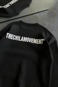 Kadın 3 iplik Kışlık pamuklu Bisiklet Yaka Oversize Baskılı SweatShirt - Siyah