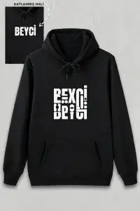 Sevgililer Günü Beyci Hediye Baskılı Oversize Kapüşonlu Sweatshirt - Siyah