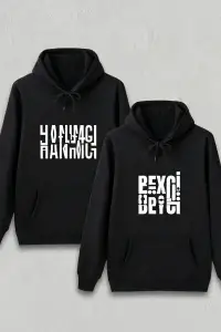 Sevgililer Günü Hanımcı Hediye Baskılı Oversize Kapüşonlu Sweatshirt - Siyah