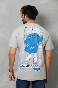 Erkek Kısa Kol Yazlık Tişört Bisiklet Yaka Baskılı Oversize T-Shirt - Gri