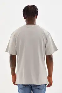 Erkek Baskılı T-Shirt Kısa Kol Bisiklet Yaka Rahat Kalıp Tişört - Gri