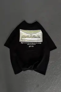 Erkek Baskılı T-Shirt Kısa Kol Bisiklet Yaka Regular Fit Rahat Kalıp Günlük Tişört - Siyah