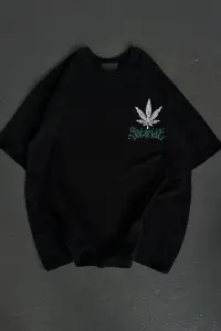 Kadın Baskılı T-Shirt Kısa Kol Bisiklet Yaka Oversize Rahat Kalıp Günlük Tişört   - Siyah