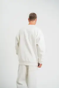 Erkek Uzun Kol Bisiklet Yaka 3 iplik Pamuklu Kışlık SweatShirt  - Beyaz
