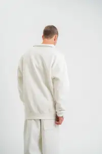 Erkek Uzun Kol Bisiklet Yaka 3 iplik Pamuklu Kışlık SweatShirt  - Beyaz