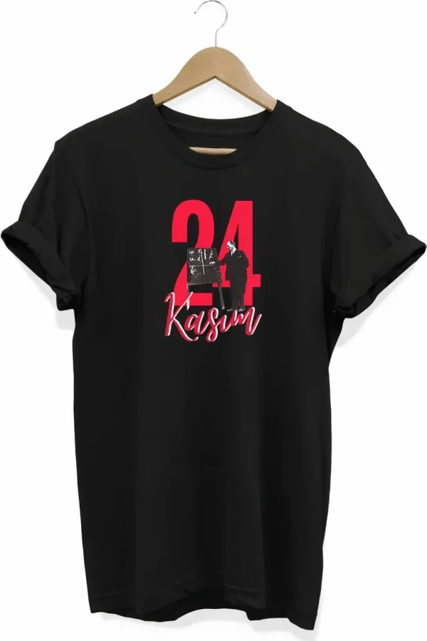 24 Kasım Öğretmenler Günü Öğretmen Hediyesi Baskılı Oversize T-shirt - Siyah