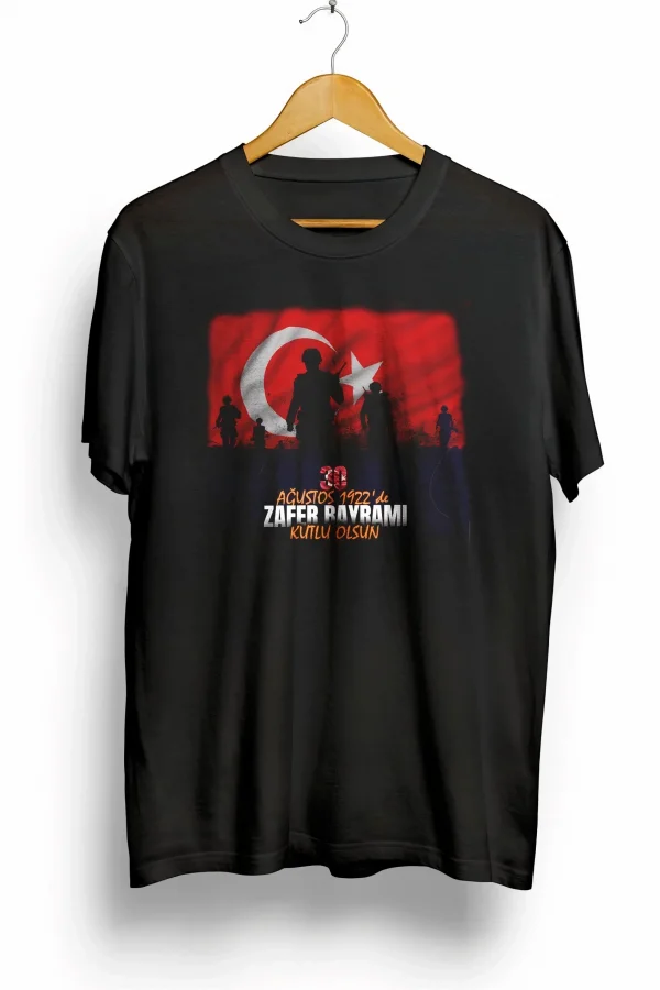 30 Ağustos Zafer Bayramı Atatürk Baskılı Oversize Bisiklet Yaka T-shirt - Siyah