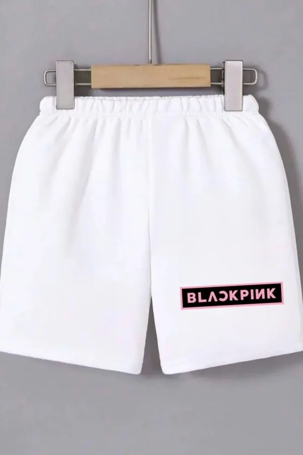 Kadın Beli Lastikli Baskılı Mini Şort - Beyaz