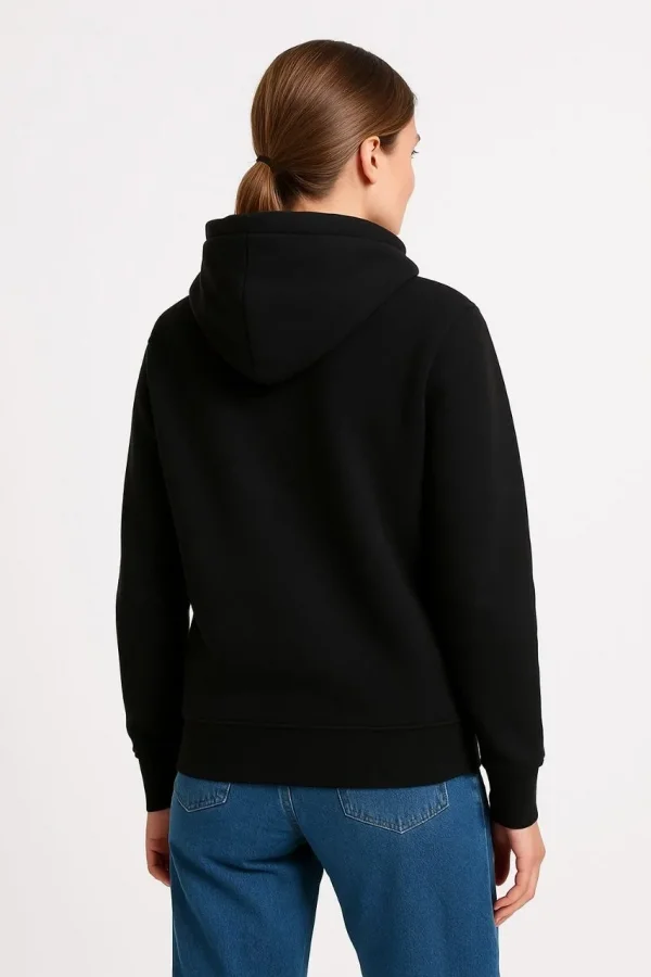 Kadın 3 İplik Pamuklu Kapüşonlu Kanguru Cepli Sweatshirt hoodie - Siyah