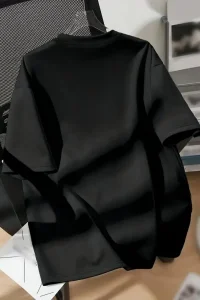 Kadın Tişört Ayı Baskılı Bisiklet Yaka Yazlık Kısa Kol T-shirt - Siyah