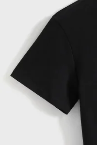 Kadın Baskılı Tişört Kısa Kol Bisiklet Yaka T-shirt - Siyah