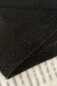 Kadın Kısa Kol Yazlık Tişört Bisiklet Yaka Baskılı Oversize T-Shirt - Siyah