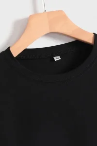 Kadın Baskılı Tişört Kısa Kol Bisiklet Yaka T-shirt - Siyah