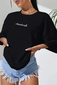 Kadın T-shirt Penye Compack Classical Baskılı Kısa kol Tişört - Siyah