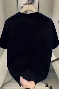 Kadın Kısa Kol Yazlık Tişört Bisiklet Yaka Baskılı Oversize T-Shirt - Siyah