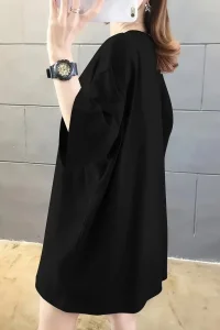 Kadın Tişört Penye Compack Baskılı Oversize Bisiklet Yaka T-shirt - Siyah