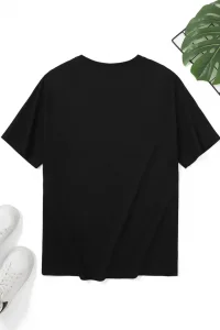 Erkek Kısa Kol Yazlık Tişört Bisiklet Yaka Palmiye Baskılı T-Shirt - Siyah