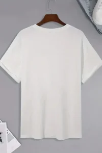 Erkek Kısa Kol Yazlık Tişört Bisiklet Yaka Baskılı Oversize T-Shirt - Beyaz