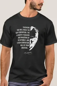 24 Kasım Öğretmenler Günü Temalı Baskılı Bisiklet Yaka T-shirt - Siyah