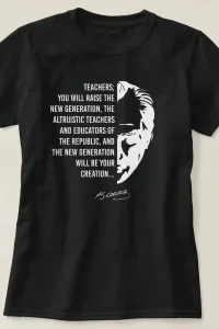 24 Kasım Öğretmenler Günü Temalı Baskılı Bisiklet Yaka T-shirt - Siyah