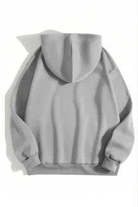 Kadın Kapüşonlu Kanguru Cepli 3 İplik Pamuklu Düz Hoodie Sweatshirt - Gri