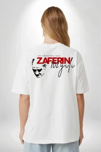 30 Ağustos Zafer Bayramı Atatürk Temalı Oversize Bisiklet Yaka T-shirt - Beyaz