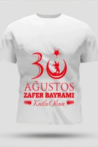 30 Ağustos Zafer Bayramı Baskılı Oversize Bisiklet Yaka T-shirt - Beyaz