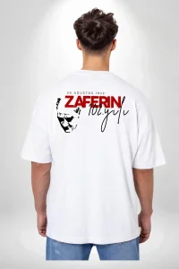30 Ağustos Zafer Bayramı Ön Arka Baskılı Oversize Bisiklet Yaka T-shirt - Beyaz