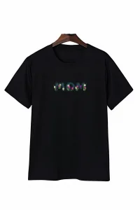 Anneler Günü Mom Çiçek Temalı Baskılı Oversize Bisiklet Yaka T-shirt - Siyah