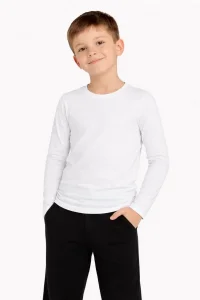 Erkek Çocuk Basic Uzun Kollu Tişört Okul Günlük Rahat T-Shirt - Beyaz