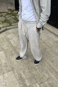 Erkek Fitilli Kadife Cepli Buggy Pantolon Oversize Rahat Kalıp - Gri