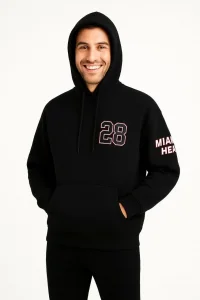 Erkek Kapüşonlu Kanguru Cepli Sweatshirt 3 İplik Pamuklu Baskılı Hoodie - Siyah