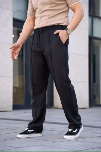 Erkek Keten Cepli Çıma Dikişli jogger Buggy Pantalon Rahat kalıp - Siyah