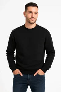 Erkek 3 İplik Pamuklu Düz Bisiklet Yaka SweatShirt - Siyah