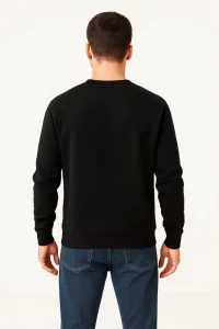 Erkek 3 İplik Pamuklu Düz Bisiklet Yaka SweatShirt - Siyah