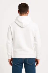 Erkek 3 İplik Pamuklu Kapüşonlu Kanguru Cepli SweatShirt hoodie - Beyaz