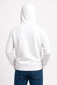 Erkek 3 İplik Pamuklu Kapüşonlu Kanguru Cepli SweatShirt hoodie - Beyaz